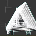 A Frame Wooden House With Black Roof Large Glass Windows And Wooden Deck With Ladder