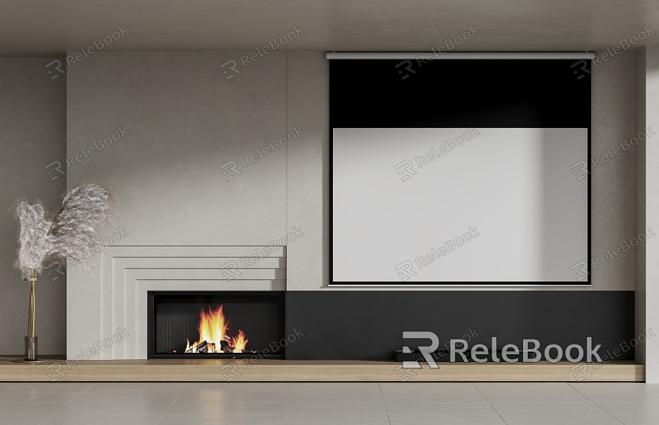 Fireplace TV modeling background wall Fireplace stove Projection curtain model