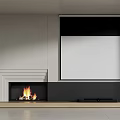 Modern TV Background Wall Design With Gray Wall Projection Screen And Fireplace Flames 3d model