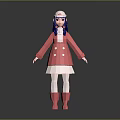 Game Movie Character With Blue Hair White Hat Pink Coat White Dress 3D Stylized Model