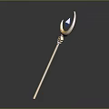 Golden Magic Staff Weapon With Crescent Shaped Top And Blue Gemstone