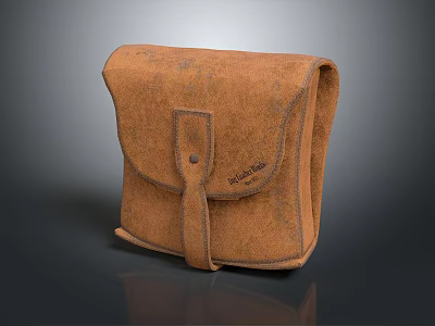 Vintage Brown Leather Bag With Flap Closure And Textured Surface Design 3d model