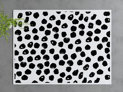 Square Area Rug With Black Polka Dot Pattern For Modern Home Decor 3d model