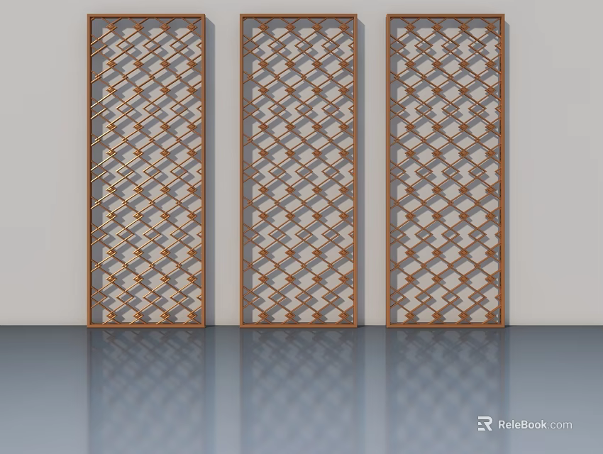 Three Modern Wooden Frame Swing Doors With Diamond Lattice Pattern Design 3d model
