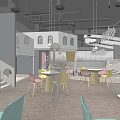Modern Restaurant Interior Design With Colorful Chairs Tables And Pendant Lights