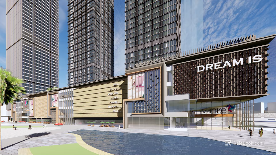 Modern Commercial Complex Exterior With High Rise Towers And Retail Facilities Design 3d model 