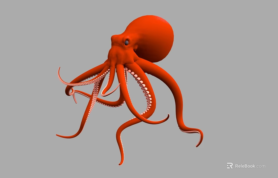 Detailed Red Aquatic Octopus With Curved Tentacles In 3D Rendering 3d model