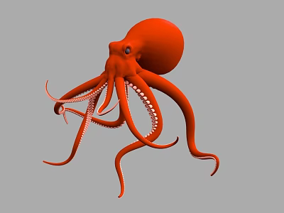 Detailed Red Aquatic Octopus With Curved Tentacles In 3D Rendering 3d model