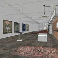 Stylish Floor Lamp In Modern Gallery Space With Art Paintings And Decorative Rug