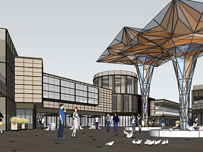 modern commercial street 3d model