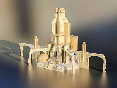 Detailed Historic Building Architectural Model with Tower Arches Dome and Stone Texture Design 3d model