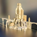 Detailed Historic Building Architectural Model with Tower Arches Dome and Stone Texture Design