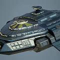 Futuristic 3D Spaceship Model With Metallic Blue Gray Texture And Circular Design Elements