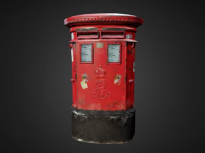 Vintage Red Post Box Public Facility With Dome Top And Royal Crest Design 3d model