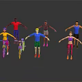 Colorful Multiple Cartoon Sport Characters Riding Bicycles And Standing In Sportswear