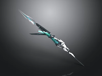 Futuristic Mechanical Spear With Silver Black Blue Green Accents And Sharp Tip 3d model