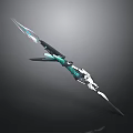Futuristic Mechanical Spear With Silver Black Blue Green Accents And Sharp Tip