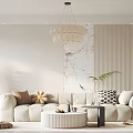 Modern Living Dining Area With Beige Sofa Round Coffee Table And Chic Decor