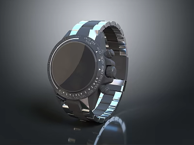 Modern Watch With Metal Strap Black Dial And Shiny Surface Design 3d model