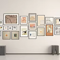 Stylish Photo Wall With Various Frames Different Sizes Artworks And Gray Bases On White Wall