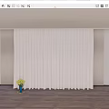 Beige Linen Curtains With Elegant Drape And Blue Vase With Green Plants