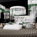Elegant Luxury Banquet Hall With Hanging Chandeliers Greenery Decor Elegant Steps And Patterned Floor