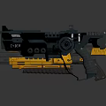 Futuristic Gold And Black Weapon With Barrel Grip Mechanical Parts And Glowing Elements