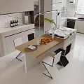 Modern Kitchen Dining Table Set with Chairs Oranges Tray Vase and Marble Countertop 3d model
