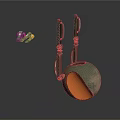 Mechanical Spherical Weapon With Green Orange Surface And Metal Structural Parts