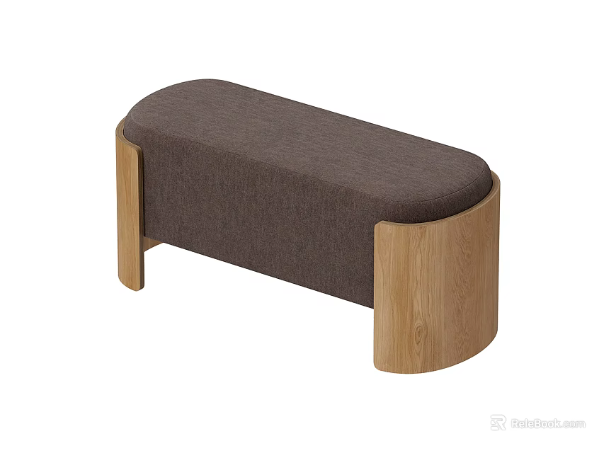 Modern Design Sofa Bench With Wooden Legs And Brown Fabric Upholstery 3d model 