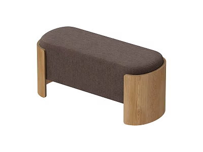 Modern Design Sofa Bench With Wooden Legs And Brown Fabric Upholstery 3d model