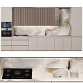 Modern Kitchen Design With Light Gray Cabinets And Marble Countertops 3d model