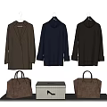Stylish Women's Coats in Brown Navy with Brown Bags and White Heel Design Box