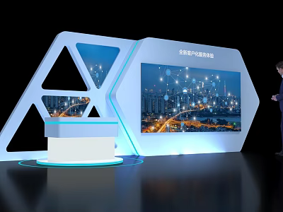 Modern Hexagonal Background Wall With Digital Screen Showing Global Customer Network And City Night View 3d model