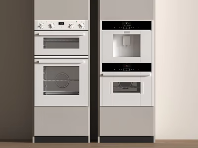 Built in Kitchen Appliances with Modern White Gray Design Integrated in Cabinetry and Glass Doors 3d model