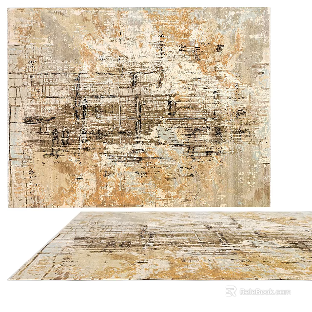 Elegant Modern Square Rug Featuring Neutral Tones And Distressed Abstract Patterns 3d model 