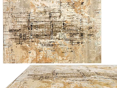 Elegant Modern Square Rug Featuring Neutral Tones And Distressed Abstract Patterns 3d model