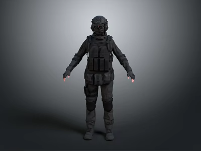 Tactical Black Military Combat Gear With Full Body Uniform Helmet And Goggles 3d model