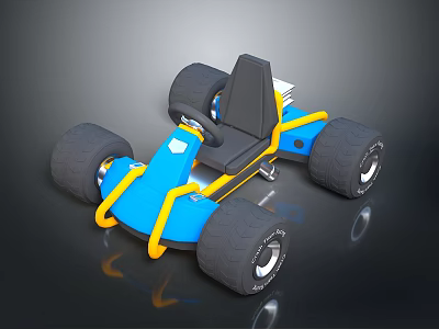 Blue And Yellow Go Kart With Black Seat And Large Tires Design 3d model