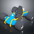 Blue And Yellow Go Kart With Black Seat And Large Tires Design
