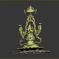 Golden Ganesha Statue With Decorative Bell Candle Holders And Lotus Base