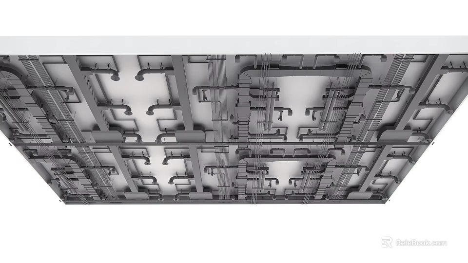 Industrial Ceiling Design With Exposed Metal Pipes And Structural Framework 3d model