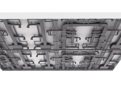 Industrial Ceiling Design With Exposed Metal Pipes And Structural Framework 3d model