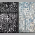 Modern Abstract Paintings Featuring Black White Geometric Patterns And Blue Textured Artwork 3d model