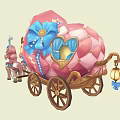 Fairy Tale Carriage Pulled by Two Pink Ponies with Pink and Blue Decorative Lanterns