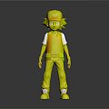 Anime Character Ash Ketchum With Pikachu Figure Standing On Black Background 3d model