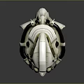 Intricate Biomechanical Head Sculpture With White And Black Detailing And Sharp Beak Design