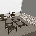 Cream style multi-person sofa leisure chair radio calendar floor lamp coffee table combination 3d model