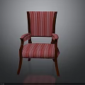 Comfortable Classic Armchair With Red And White Striped Fabric And Wooden Legs