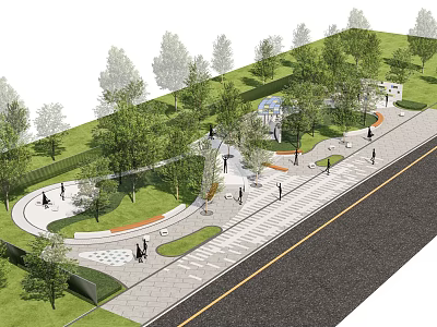 Scenic Park Landscape With Tree Lined Pathways Green Lawn And People Walking 3d model